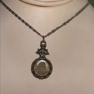 Vintage Goldette-Victorian Inspired Silver Cameo Pendant Necklace